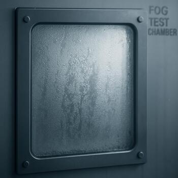 Close-up of a test window half fogged and half wiped clear