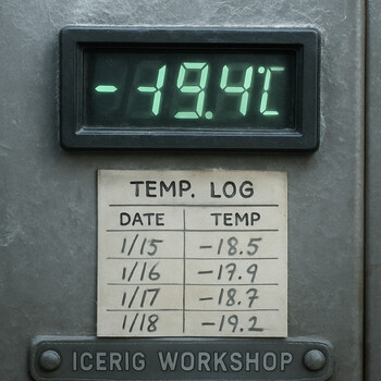 Log sheet and thermolog graph showing overnight temperature swings