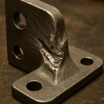 Close-up of a sled bracket with small dents from impact testing