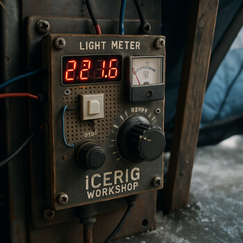 Light meter sitting on a bench under a shelter test frame