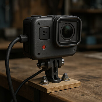 Camera on a small arm pointed at the bench test area