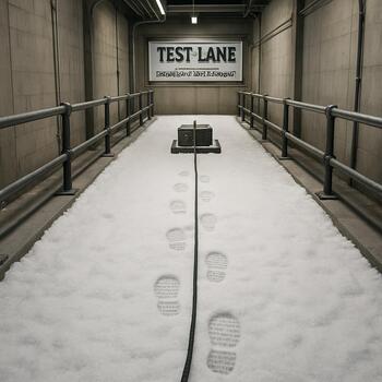 Boot prints next to a pull line marked on the workshop floor