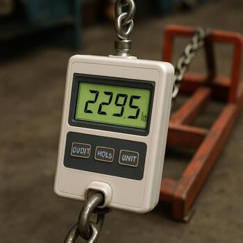 Close-up of a pull scale showing the peak force for a sled test