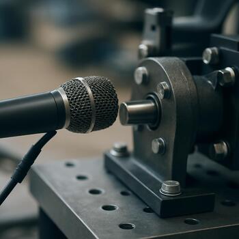 Close-up of a small sound meter clipped near a sled rail