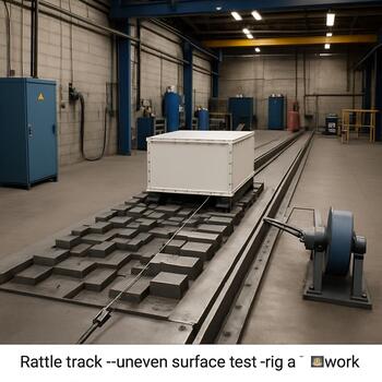 Sled rolling over a short bump strip inside the workshop