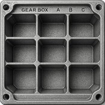 Open tackle box with three clear grid sections for gear