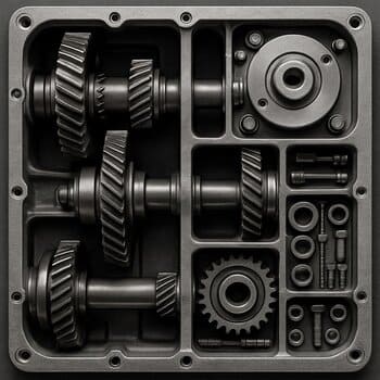 Packed box grid with tools and lures placed in separate cells