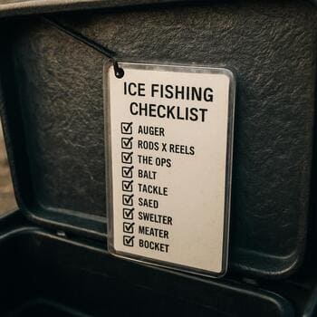 Checklist card taped to the inside of a sled lid