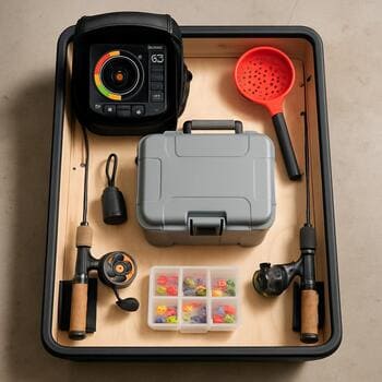 Top-view compact rig blueprint with sled, box and shelter icons