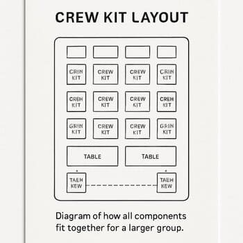 Crew layout recipe card with multiple holes and two shelters