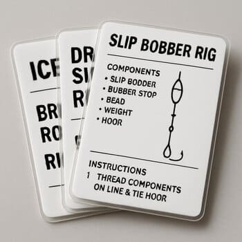 Set of small rig recipe cards laid out on a workbench