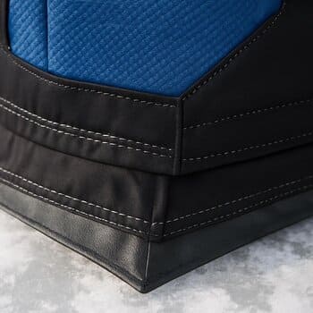 Close-up of a wind skirt sewn along the bottom edge of a shelter wall