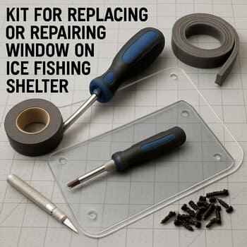Clear window kit and tape laid out next to a folded shelter wall