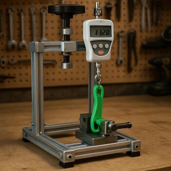 Weighted sled rig pulled over rough boards during a bench load test