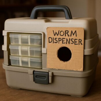 Community tackle box with padded seat and mounted thermos holder