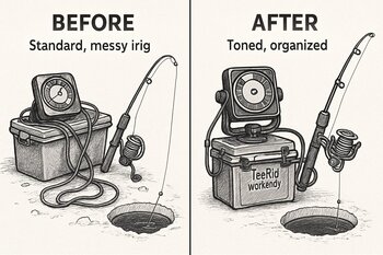 Before and after comparison of a stock sled and a fully rigged IceRig sled