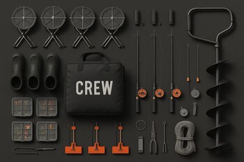 Crew layout sketch with two shelters, double sleds and shared table
