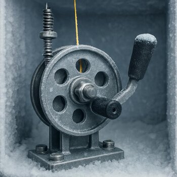 Small parts and test coupons stacked inside a chest freezer