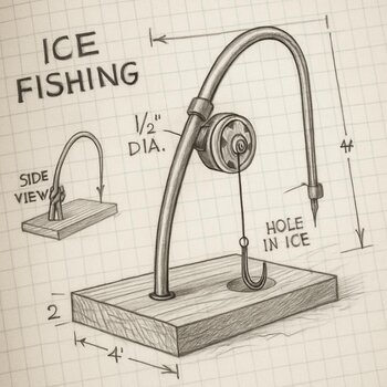 Close-up of a notebook page with hand drawn sled and shelter sketches